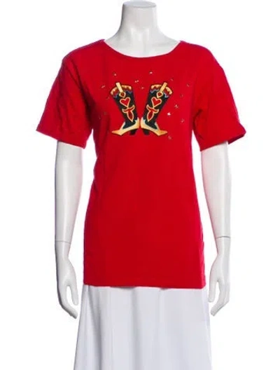 Pre-owned Bob Mackie Wearable Art Graphic Print Crew Neck T-shirt In Red