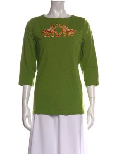 Pre-owned Bob Mackie Wearable Art Graphic Print Crew Neck T-shirt W/ Tags In Green