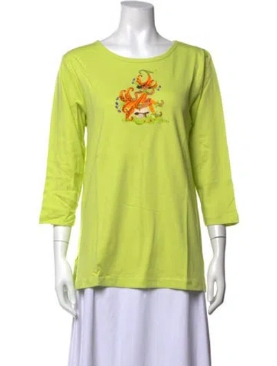 Pre-owned Bob Mackie Wearable Art Graphic Print Crew Neck T-shirt W/ Tags In Green/yellow
