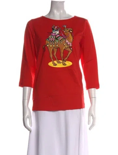 Pre-owned Bob Mackie Wearable Art Graphic Print Crew Neck T-shirt W/ Tags In Orange