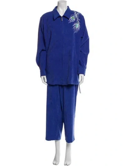 Pre-owned Bob Mackie Wearable Art Graphic Print Embroidered Accent Pant Set W/ Tags In Blue
