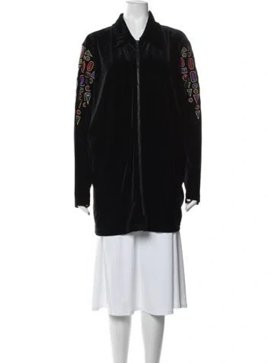 Pre-owned Bob Mackie Wearable Art Graphic Print Long Sleeve Top In Black