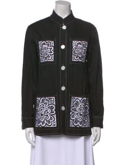 Pre-owned Bob Mackie Wearable Art Graphic Print Mock Neck Sweatshirt In Black