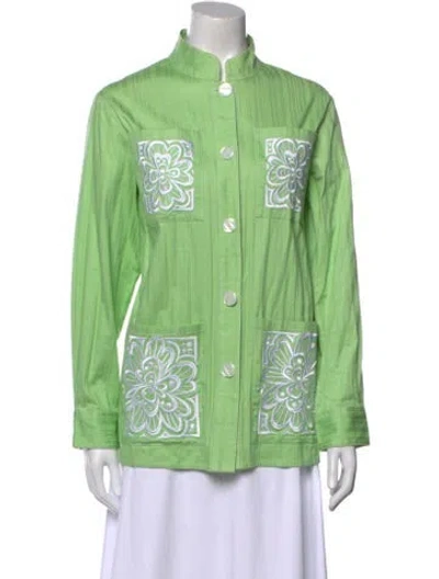 Pre-owned Bob Mackie Wearable Art Graphic Print Mock Neck Sweatshirt In Green