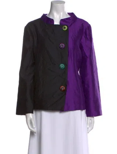 Pre-owned Bob Mackie Wearable Art Graphic Print Mock Neck Sweatshirt In Purple