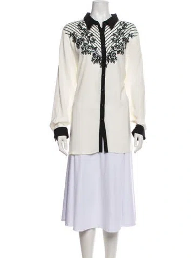 Pre-owned Bob Mackie Wearable Art Graphic Print Mock Neck Tunic In Blue