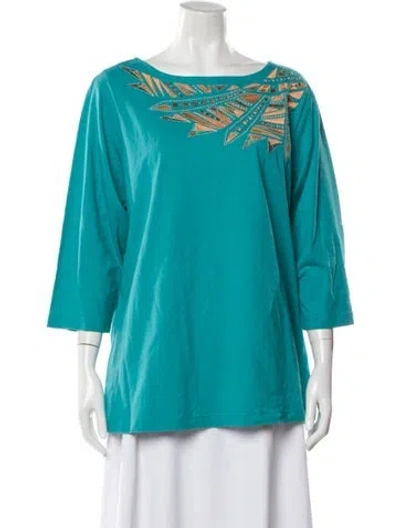 Pre-owned Bob Mackie Wearable Art Graphic Print Scoop Neck Top In Blue