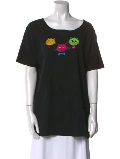 Pre-owned Bob Mackie Wearable Art Graphic Print Scoop Neck T-shirt In Black