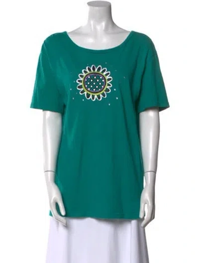 Pre-owned Bob Mackie Wearable Art Graphic Print Scoop Neck T-shirt In Green