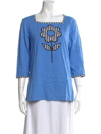 Pre-owned Bob Mackie Wearable Art Graphic Print Square Neckline Top In Blue