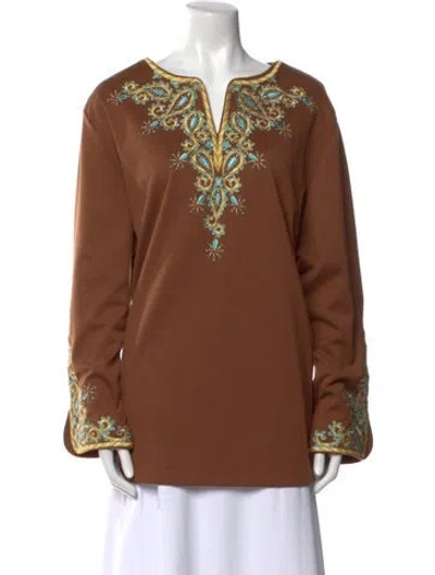 Pre-owned Bob Mackie Wearable Art Graphic Print V-neck Tunic In Brown