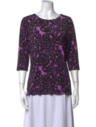 Pre-owned Bob Mackie Wearable Art Lace Pattern Crew Neck Top W/ Tags In Purple