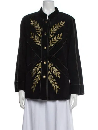 Pre-owned Bob Mackie Wearable Art Leather Printed Evening Jacket In Black