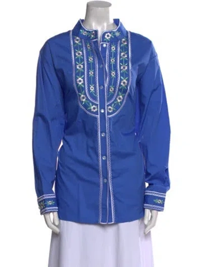 Pre-owned Bob Mackie Wearable Art Mock Neck Long Sleeve Tunic In Blue