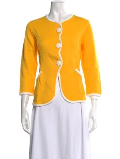 Pre-owned Bob Mackie Wearable Art Open Front Sweater In Yellow
