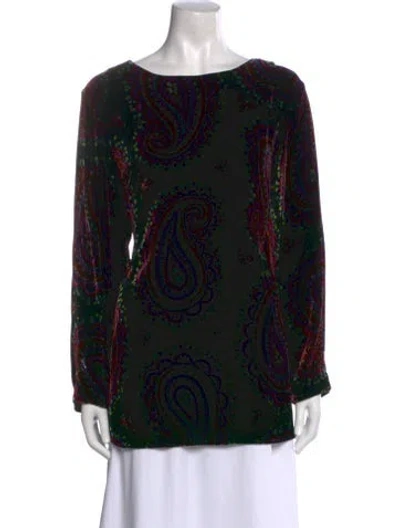 Pre-owned Bob Mackie Wearable Art Paisley Print Bateau Neckline Tunic In Black