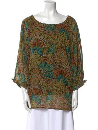 Pre-owned Bob Mackie Wearable Art Paisley Print Bateau Neckline Tunic In Multi