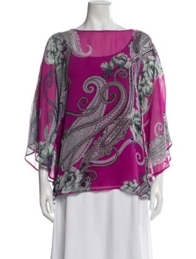 Pre-owned Bob Mackie Wearable Art Paisley Print Scoop Neck Blouse In Purple