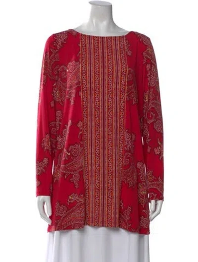 Pre-owned Bob Mackie Wearable Art Paisley Print Scoop Neck Top In Red