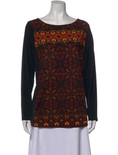 Pre-owned Bob Mackie Wearable Art Patterned Crew Neck Top In Black