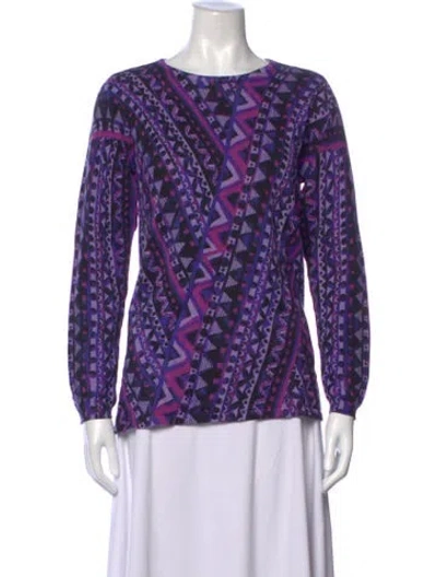 Pre-owned Bob Mackie Wearable Art Patterned Crew Neck Top W/ Tags In Purple