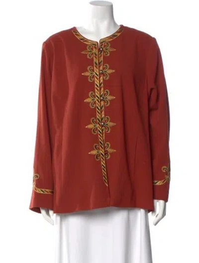 Pre-owned Bob Mackie Wearable Art Patterned Long Sleeve Top In Red