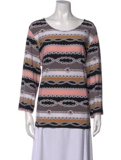 Pre-owned Bob Mackie Wearable Art Patterned Scoop Neck Blouse In White