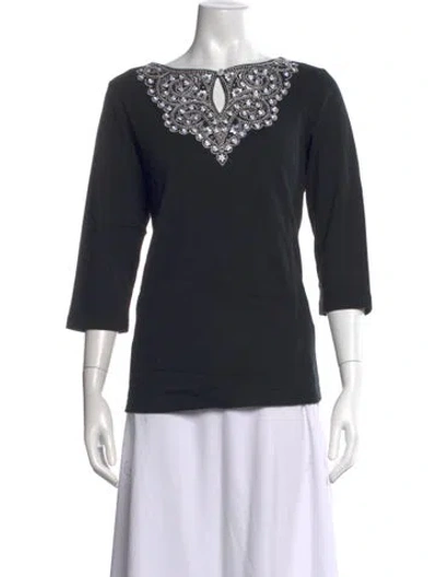 Pre-owned Bob Mackie Wearable Art Patterned Scoop Neck Top In Black