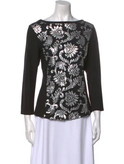 Pre-owned Bob Mackie Wearable Art Printed Bateau Neckline Top In Black