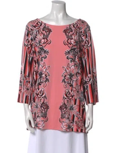 Pre-owned Bob Mackie Wearable Art Printed Bateau Neckline Tunic In Pink