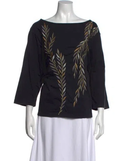 Pre-owned Bob Mackie Wearable Art Printed Crew Neck Top In Black
