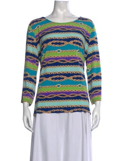Pre-owned Bob Mackie Wearable Art Printed Crew Neck Top In Blue