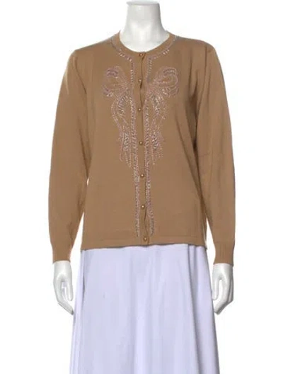Pre-owned Bob Mackie Wearable Art Printed Crew Neck Top In Neutrals