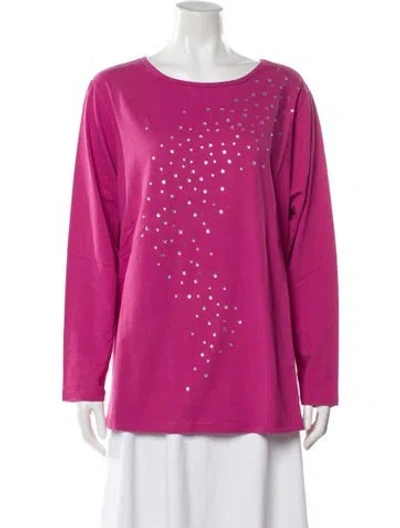 Pre-owned Bob Mackie Wearable Art Printed Crew Neck Top In Pink