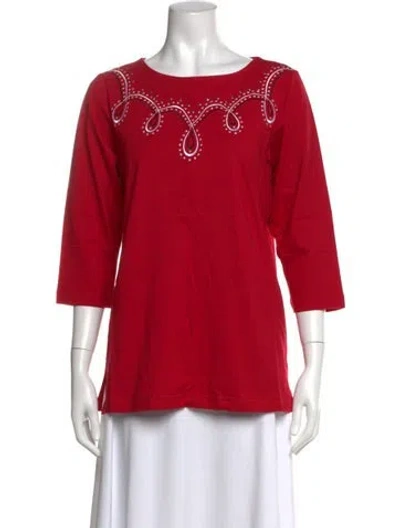 Pre-owned Bob Mackie Wearable Art Printed Crew Neck Top In Red