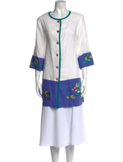 Pre-owned Bob Mackie Wearable Art Printed Crew Neck Tunic In White