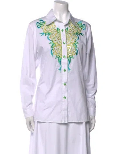 Pre-owned Bob Mackie Wearable Art Printed Long Sleeve Button-up Top In Multi