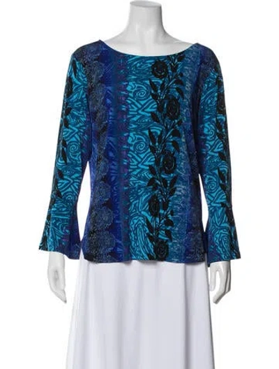 Pre-owned Bob Mackie Wearable Art Printed Off-the-shoulder Top In Blue