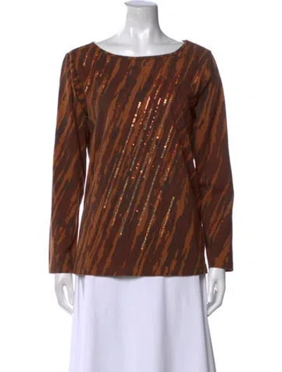 Pre-owned Bob Mackie Wearable Art Printed Scoop Neck Blouse In Brown