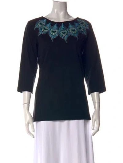 Pre-owned Bob Mackie Wearable Art Printed Scoop Neck Top W/ Tags In Black