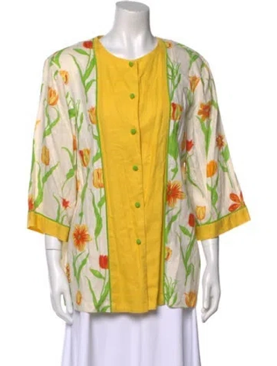 Pre-owned Bob Mackie Wearable Art Printed Scoop Neck Tunic In Yellow