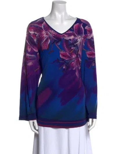 Pre-owned Bob Mackie Wearable Art Printed V-neck Blouse W/ Tags In Purple