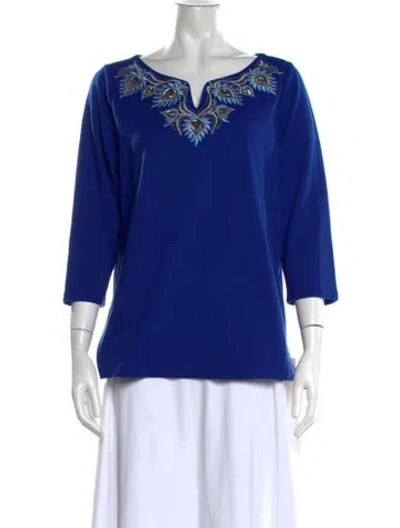 Pre-owned Bob Mackie Wearable Art Printed V-neck Top In Blue
