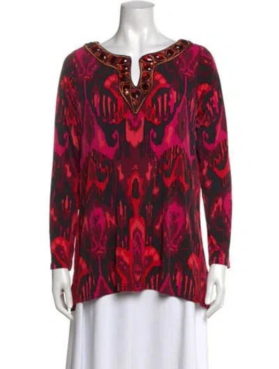 Pre-owned Bob Mackie Wearable Art Printed V-neck Tunic In Black