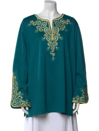 Pre-owned Bob Mackie Wearable Art Printed V-neck Tunic In Green