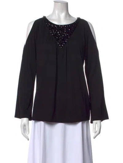 Pre-owned Bob Mackie Wearable Art Scoop Neck Long Sleeve Blouse In Black