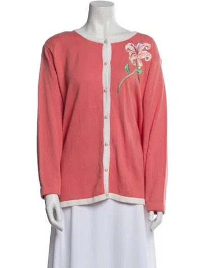 Pre-owned Bob Mackie Wearable Art Scoop Neck Long Sleeve Blouse In Pink