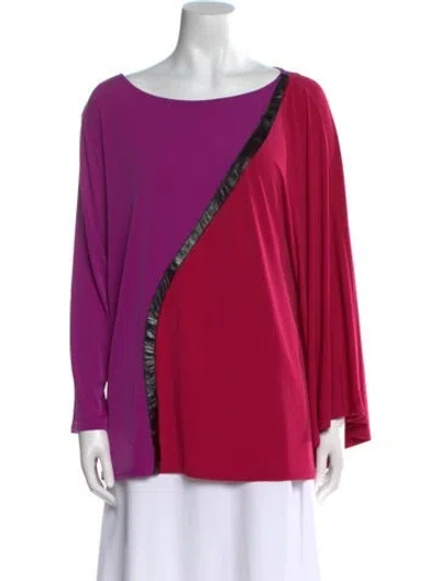 Pre-owned Bob Mackie Wearable Art Scoop Neck Long Sleeve Blouse In Purple