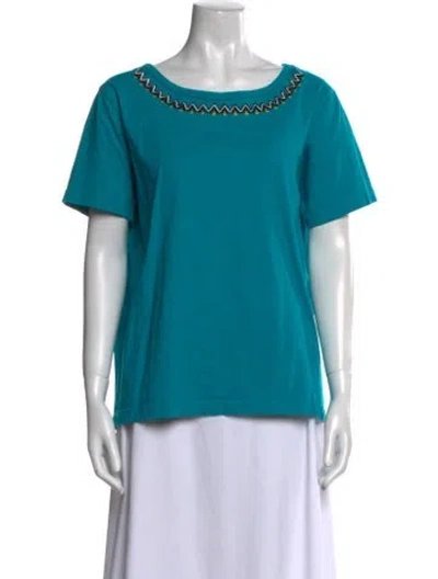 Pre-owned Bob Mackie Wearable Art Scoop Neck Short Sleeve T-shirt In Blue