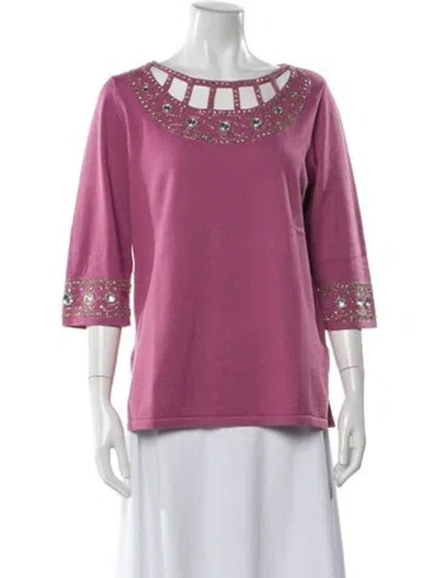 Pre-owned Bob Mackie Wearable Art Scoop Neck Sweater In Pink